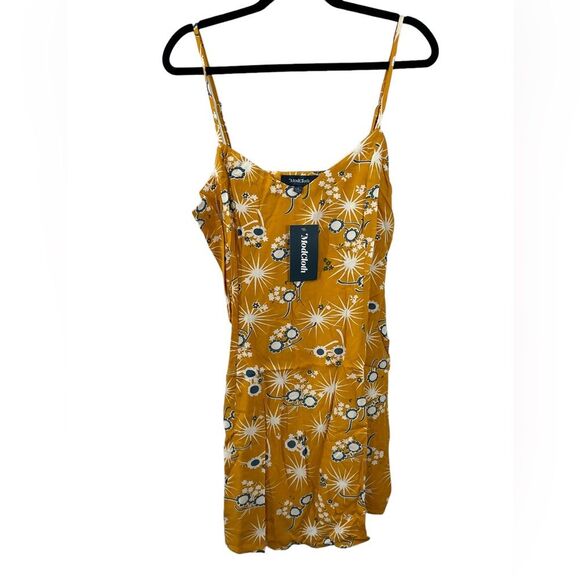 NWT ModCloth On Cloud Nineties Yellow Printed Shift Mini Dress Size LARGE - Picture 4 of 11